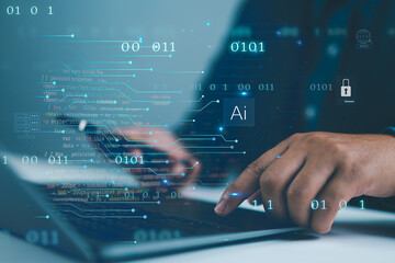 Leinwandbilder - Digital technology, software development, AI Artificial Intelligence concept. Computer programmer or software engineer programming with computer code and cloud computing, technology background