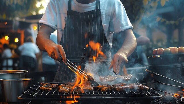 a man preparing a grill