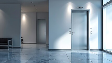 Wall Mural - A minimalist door with a brushed metal finish and recessed lighting