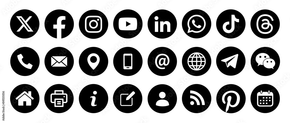 Vector de Stock Latest updated Contact & social network icon set 2025 ...