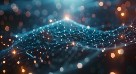 Abstract digital network connections with nodes and links on a dark background