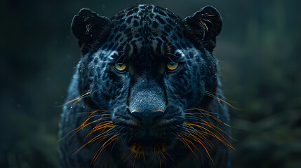 Wall Mural - Front view of Panther on dark background