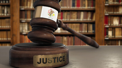 Wall Mural - Illinois Flag on Judge Hammer in Court with Word Justice. Justice System 3D Illustration