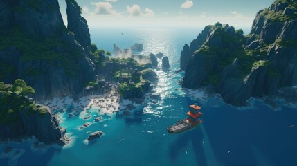 Ocean Planet Landscape, Science Fiction Scifi Fantasy Wallpaper, Video Game Concept Art, Alien Water World Background Design, Nautical Sailing Illustration, 3d Render Backdrop