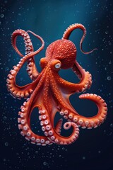 Poster - A large, orange octopus is swimming in the ocean