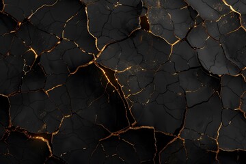 Canvas Print - Abstract Black Cracked Background with Gold