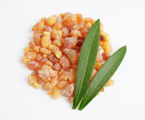 Wall Mural - Frankincense or olibanum aromatic resin isolated on white background used in incense and perfumes.