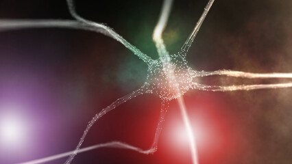 Poster - abstract colorful neuron cell in the brain illustration background. concept science.
