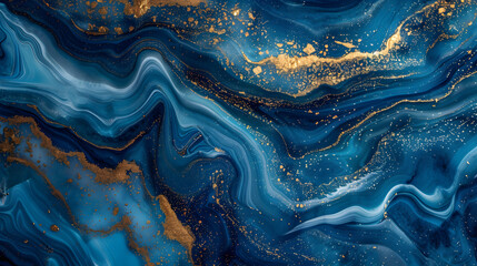 Abstract ocean- ART. Natural Luxury. Style incorporates the swirls of marble or the ripples of agate. Very beautiful blue paint with the addition of gold powder