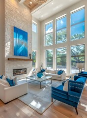 Wall Mural - a large living room in a luxury home with high ceilings