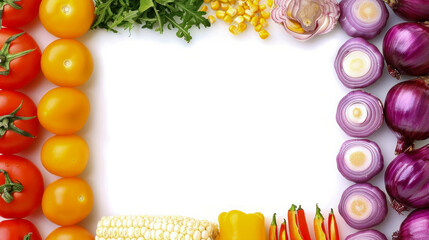 Wall Mural - A colorful assortment of vegetables including tomatoes, corn, peppers, and onions. Concept of freshness and abundance, as well as the importance of incorporating a variety of fruits