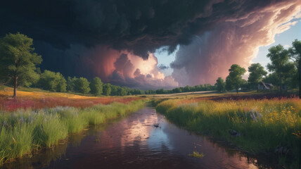 Wall Mural - After the Storm: Serene Landscape Bathed in the Aftermath, Generative AI