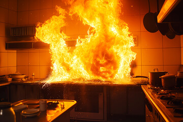 sudden accident in the kitchen leads to a fire outbreak, causing chaos and urgency. Quick thinking and action are essential to prevent further escalation.