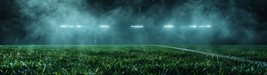 Wall Mural - Foggy Night at a Soccer Field With Illuminated Lights