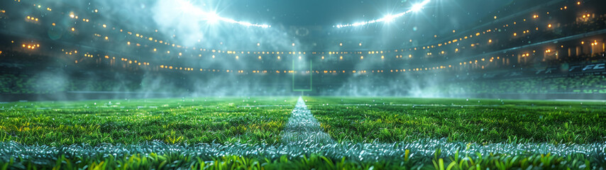 Wall Mural - Empty Stadium Field at Night With Lights and Fog