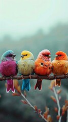 Wall Mural - A group of colorful birds sitting on a branch