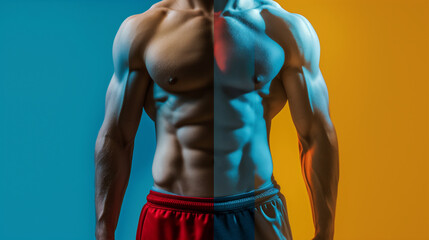 Wall Mural - a man with a muscular body is shown in two different colors, red and blue