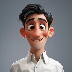 A cartoon man with a handsome face smiles