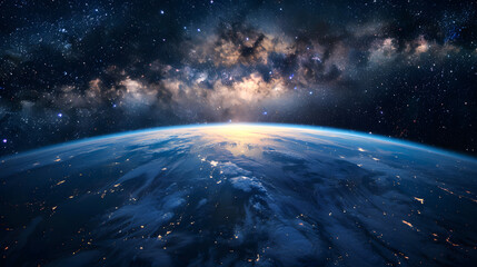 Wall Mural - landscape with milky way galaxy. earth view from space with milky way galaxy