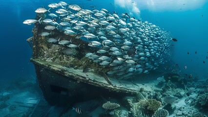 Wall Mural - coral reef with school fish