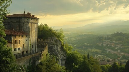 Canvas Print - Create an image of a historic castle overlooking a scenic valley, emphasizing the allure of exploring ancient architecture and rich history.