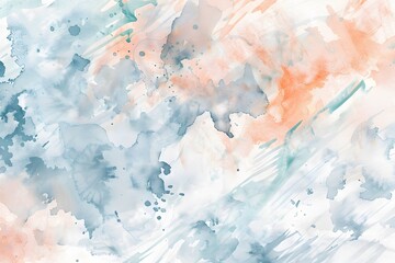 Sticker - Abstract Watercolor Background with Pastel Peach and Blue Splashes