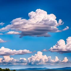 Poster - blue sky with soft fluffy pink clouds