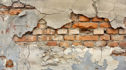 Poster - Background Texture of Old Brick Wall with Cracked Plaster