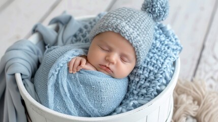 Wall Mural - The sleeping baby in blue