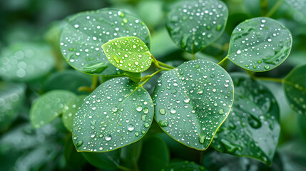 Wall Mural - Nature green Eucalyptus leaves with raindrop background