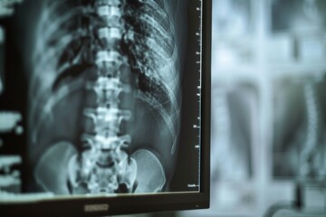 Wall Mural - Closeup xray of a persons spine on a computer screen