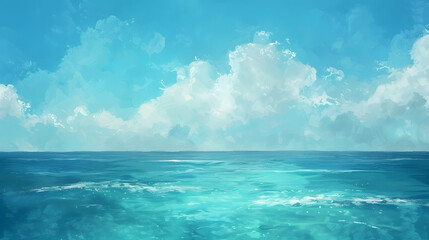 painting style illustration of beautiful peaceful tropical ocean lagoon banner background wallpaper