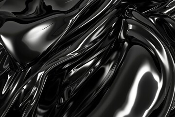 Wall Mural - Abstract Black Liquid Texture Background with Smooth Shiny Surfaces