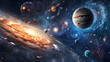 © master graphics  - Planets of the solar system against the background of a spiral galaxy in space