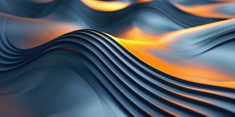 Wall Mural - Flowing abstract waves with vibrant orange and dark blue hues creating a dynamic and fluid composition.