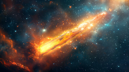 Wall Mural - space abstract background, burning comet, flash, laser through the stone, bright colors