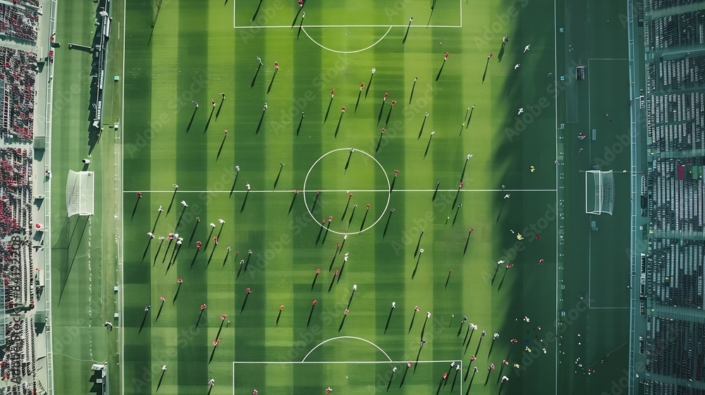 Aerial Top Down View of Soccer Football Field and Two Professional ...