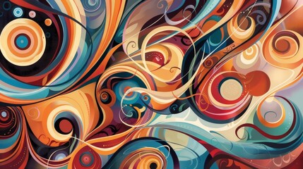 Wall Mural - Illustrate an abstract interpretation of music, with swirling shapes and rhythmic patterns to represent the flow and harmony of sound waves.