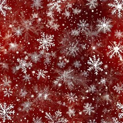 Wall Mural - Snow red background. Christmas snowy winter design. White falling snowflakes, abstract landscape. Cold weather effect. Magic nature fantasy snowfall texture decoration Generative AI 