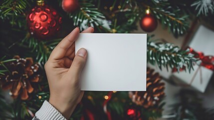 Hand holding holiday post card mock up blank empty mockup : Generative AI