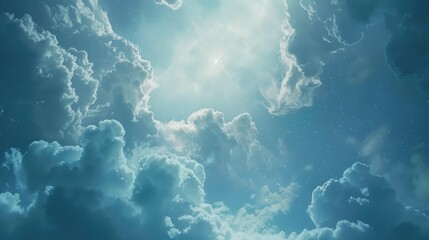 Wall Mural - starry blue sky peeking through overcast clouds