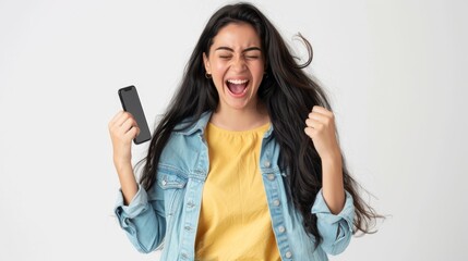 Wall Mural - The Excited Woman with Phone