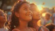 © Ludmila - Happy children enjoying a summer day outdoors, smiling at sunset. Capture of joy, warmth and the golden light of a beautiful evening.