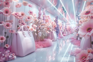 Sticker - A pink bag is displayed in a room with pink flowers