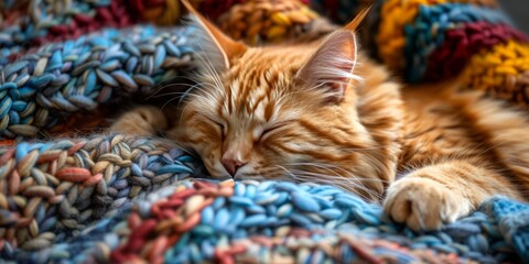 Poster - mage of a peaceful cat napping on a knit blanket