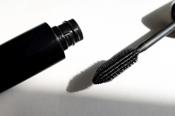 black mascara on white background close-up