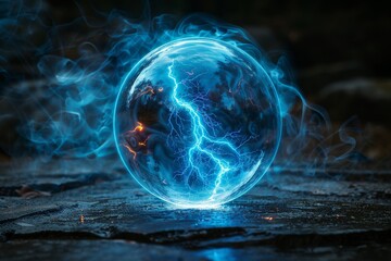 Wall Mural - A glowing orb of blue and orange light is surrounded by a cloud of smoke