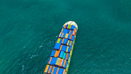 Aerial view of the freight shipping transport system cargo ship container. international transportation Export-import business, logistics, transportation industry concepts