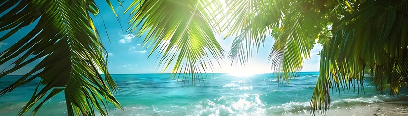 Wall Mural - a serene tropical beach scene featuring a lush green tree and crystal blue water