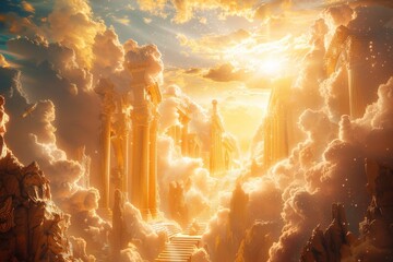 Wall Mural - The gates of heaven are open, and the sky is filled with clouds